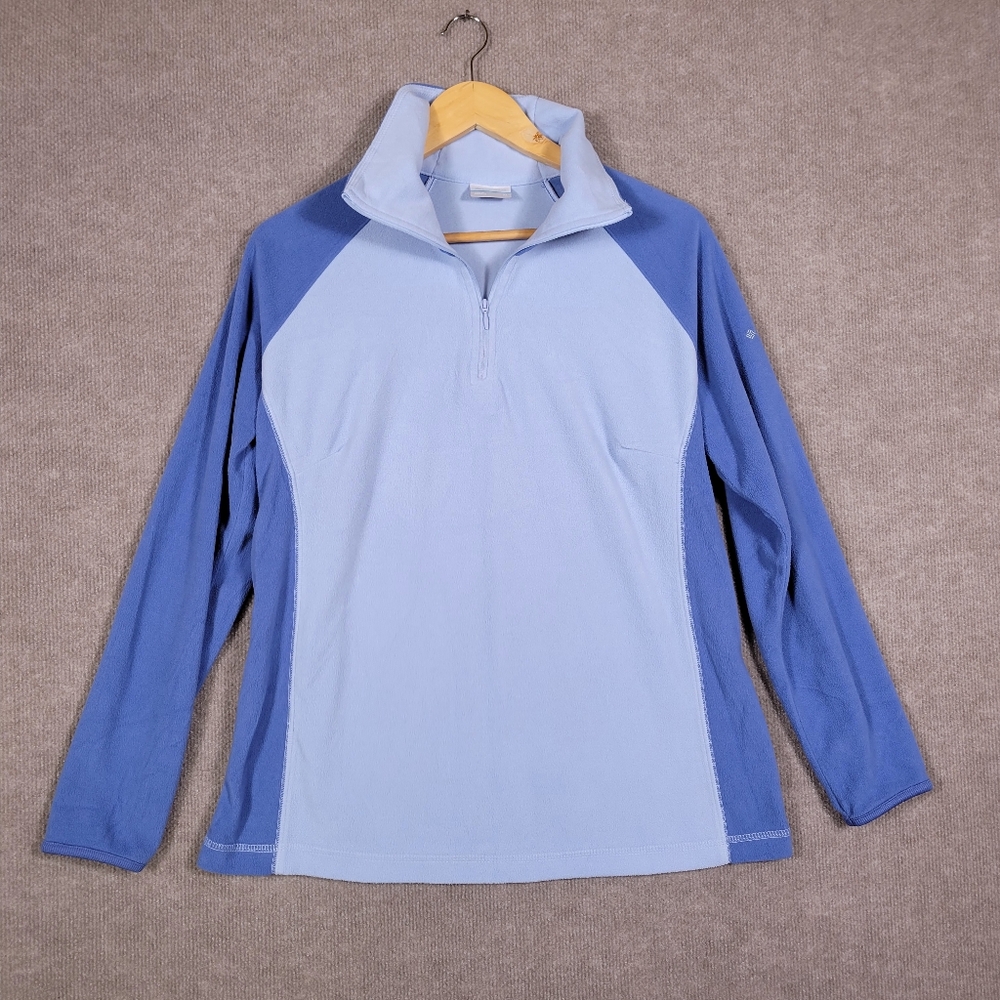 COLUMBIA Top Womens XL Soft Blue and Light Blue Quarter-Zip Pullover Sweatshirt